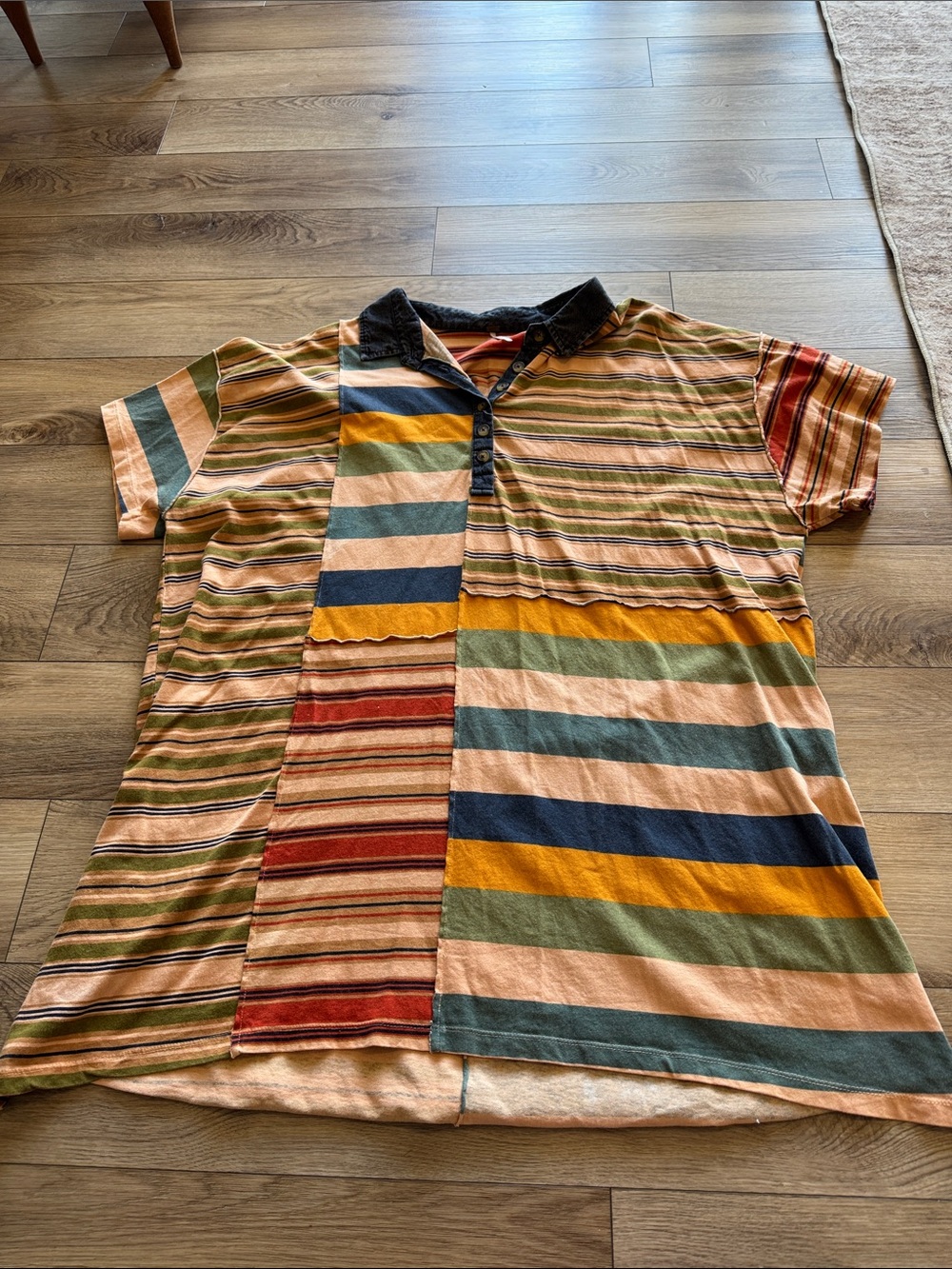 Free People Multicolor Striped Patchwork Polo